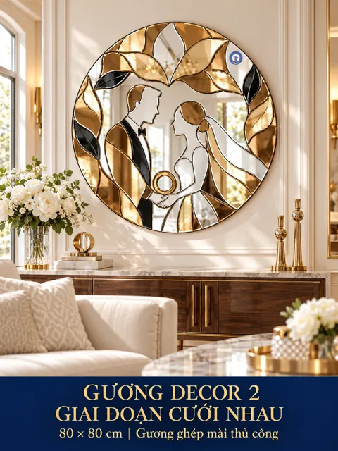 Gương decor 2 – Giai đoạn cưới nhau 80 × 80 cm — phòng khách tân cổ điển sáng