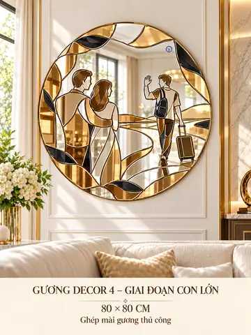 Gương decor 4 – Giai đoạn con lớn 80 × 80 cm — gương trong phòng khách tân cổ điển