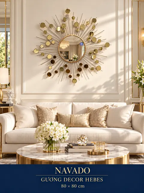 Gương decor Hebes 80 × 80 cm — phòng khách tân cổ điển