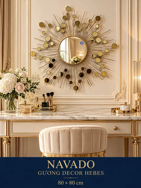 Gương decor Hebes 80 × 80 cm — bàn trang điểm tân cổ điển
