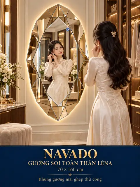 Gương soi toàn thân Léna 70 × 160 cm — tân cổ điển với áo dài ngà