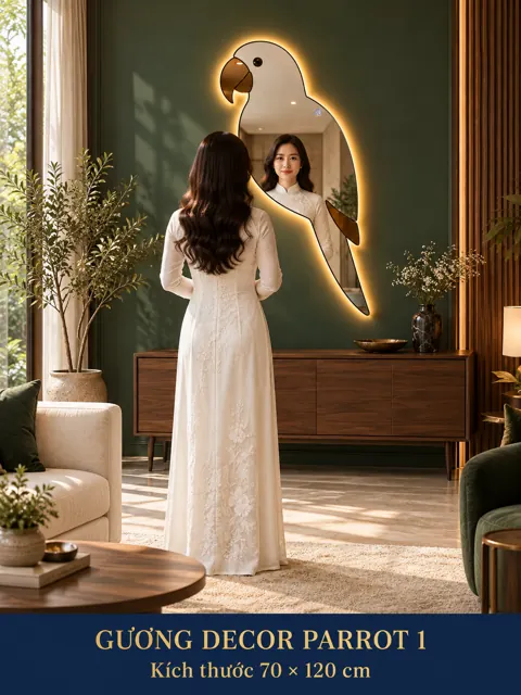 Gương decor Parrot 1 70 × 120 cm — phòng khách tường xanh