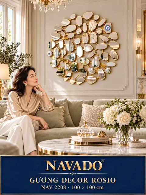 Gương decor Rosio NAV 2208 100 × 100 cm — phòng khách tân cổ điển cùng quý bà